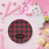 Initialen van het rode zwarte buffelmonogram papieren bordje (Feest)