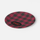 Initialen van het rode zwarte buffelmonogram papieren bordje (Gekanteld)