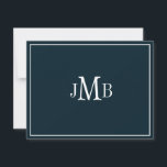Initialen van het type Navy & White Flat Bedankkaart<br><div class="desc">Navy blue background met witte monogrammed initialen flat dank je kaart. Dit zijn Flat note cards. Als u Gevouwen kaarten wilt,  gaat u naar de onderkant van de pagina waarop staat: "Dit ontwerp overdragen" en selecteert u Gevouwen dank op uw kaart.</div>