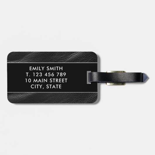 Initialen van het zwarte leder van Classy Bagagelabel (Achterkant horizontaal)