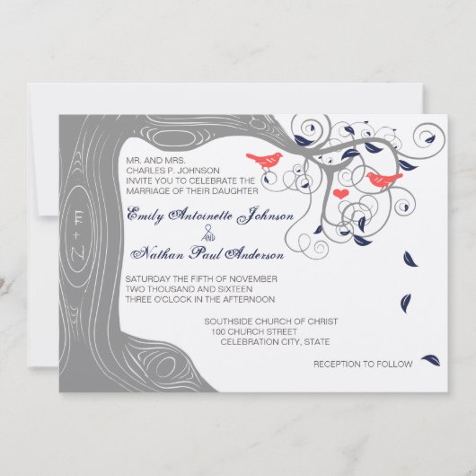 Initialen van koraal en zeemacht in Trunk Love Bir Kaart (Voorkant)