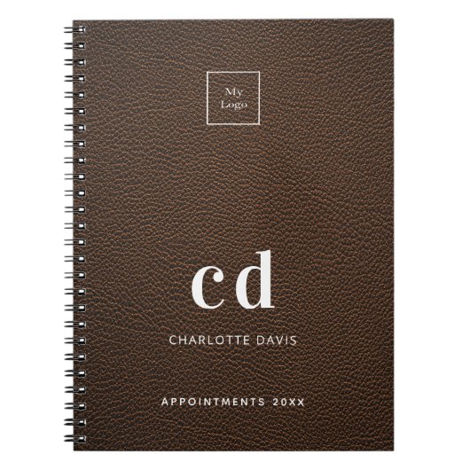 initialen van logo-bruinledermonogram notitieboek (Voorkant)