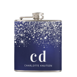 Initialen van marinesurroge zilveren glitter heupfles