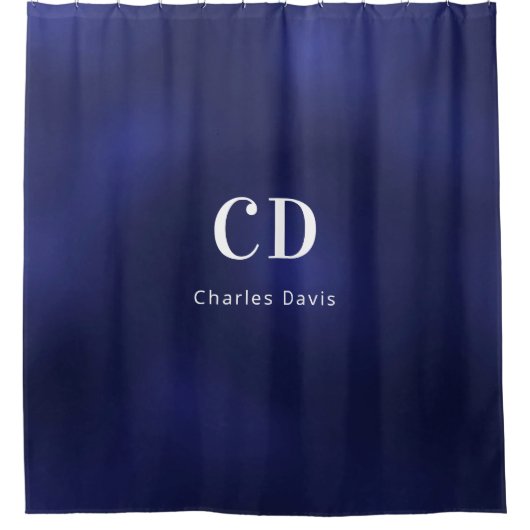 Initialen van Navy blue monogram Douchegordijn (Voorkant)