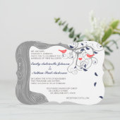 Initialen van Navy Gray en Coral in Trunk Love Bir Kaart (Staand voorkant)