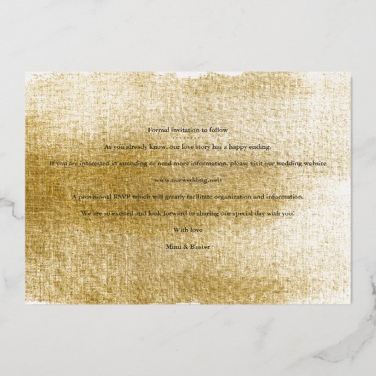 Initialen van Nice Golden Textured Effect Wedding  Folie Uitnodiging (Achterkant)