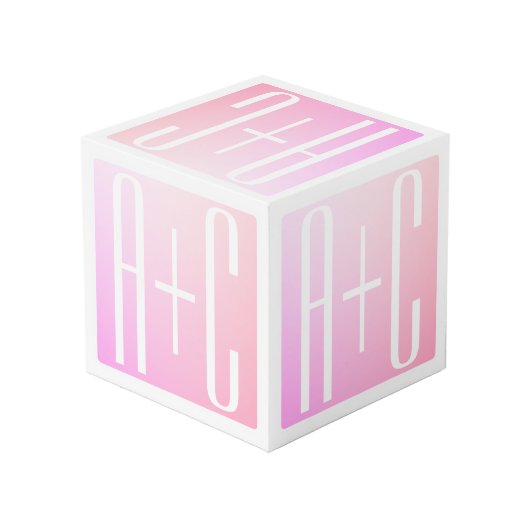 Initialen van paar | Subtle roze gradatie Kubus (Achter hoekig)