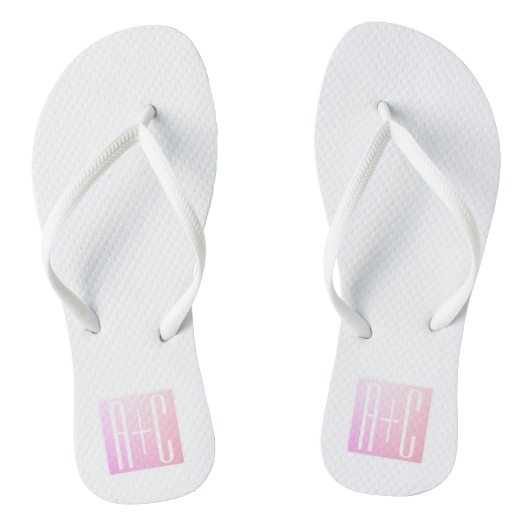 Initialen van paar | Subtle roze gradatie Teenslippers (Voetbed)