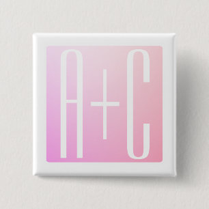 Initialen van paar Subtle roze gradatie Vierkante Button 5,1 Cm