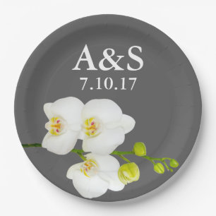 Initialen van White Orchids Wedding Couple en datu Papieren Bordje