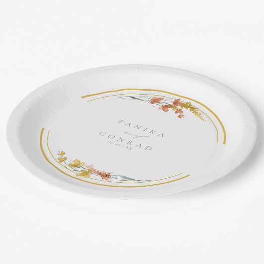 Initialen van Wildflower Wedding Waterverf Gold ID Papieren Bordje (Gekanteld)