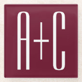 Initialen voor eenvoudige paren | White en Bourgog Glazen Onderzetter (Voorkant)