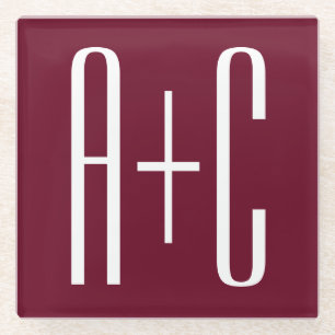 Initialen voor eenvoudige paren   White en Bourgog Glazen Onderzetter