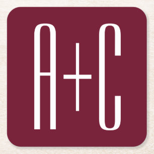 Initialen voor eenvoudige paren   White en Bourgog Kartonnen Onderzetters