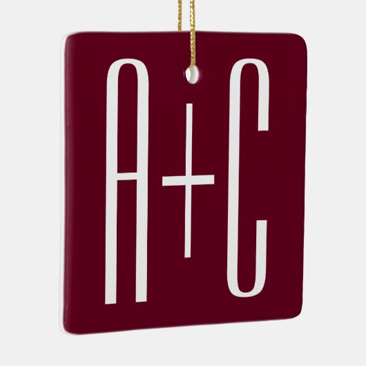 Initialen voor eenvoudige paren | White en Bourgog Keramisch Ornament (Rechts)