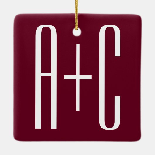 Initialen voor eenvoudige paren | White en Bourgog Keramisch Ornament (Achterkant)
