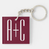 Initialen voor eenvoudige paren | White en Bourgog Sleutelhanger (Achterkant)