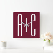 Initialen voor eenvoudige paren | White en Bourgog Vierkante Klok (Huis)