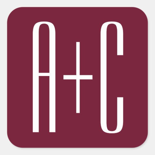 Initialen voor eenvoudige paren | White en Bourgog Vierkante Sticker (Voorkant)