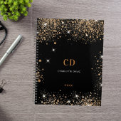 Initialen voor goudglitterstofmonogram zwart notitieboek
