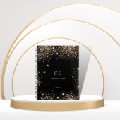 Initialen voor goudglitterstofmonogram zwart notitieboek