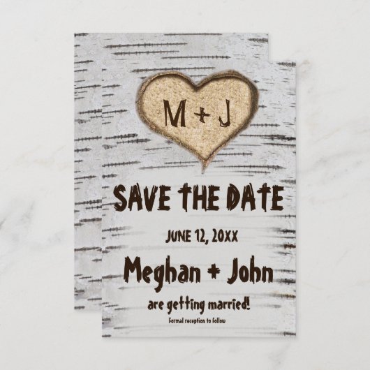 Initialen voor het hart van de boomstam van de Bir Kaart (Voorkant / Achterkant)