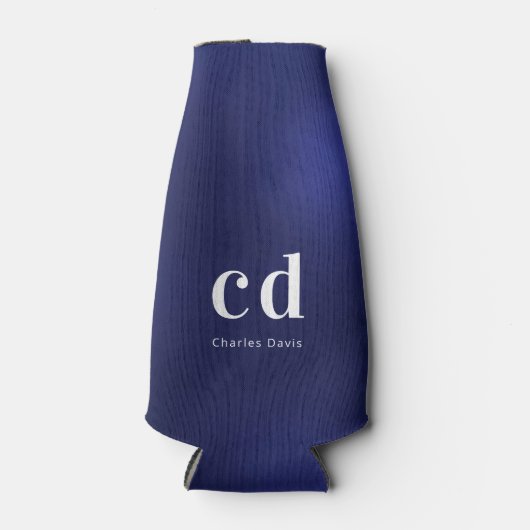Initialen voor marineblauw wit monogram, nautisch flesjeskoeler (Voorkant)