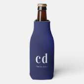 Initialen voor marineblauw wit monogram, nautisch flesjeskoeler (Fles Voorkant)