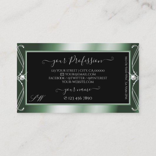 Initialen voor ornamental Black Green Sparkle Diam Visitekaartje (Achterkant)