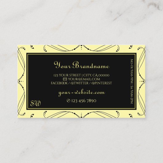 Initialen voor sierzwarte crème met mousserende di visitekaartje (Achterkant)