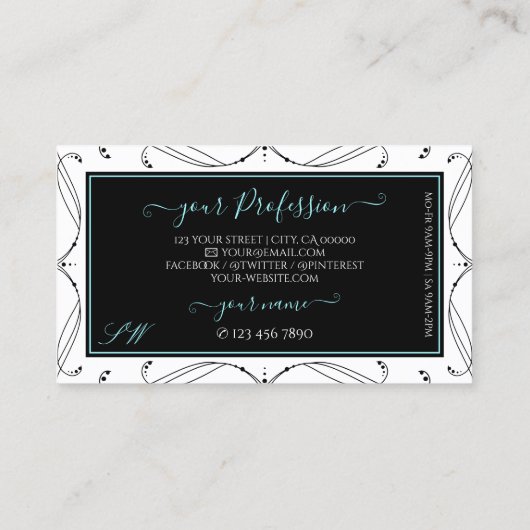 Initialen voor sierzwarte witte mousserende diaman visitekaartje (Achterkant)