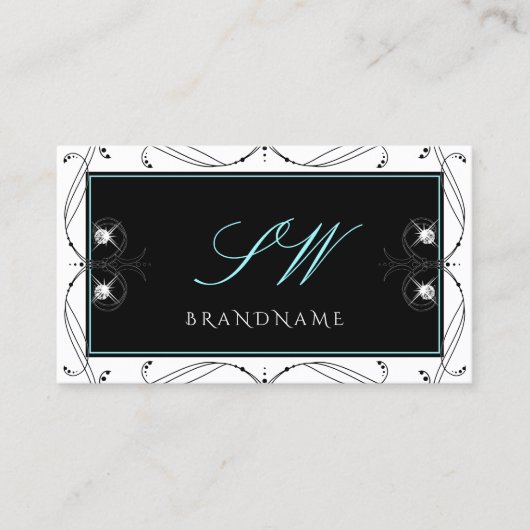 Initialen voor sierzwarte witte mousserende diaman visitekaartje (Voorkant)