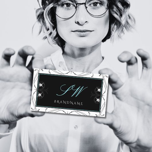 Initialen voor sierzwarte witte mousserende diaman visitekaartje