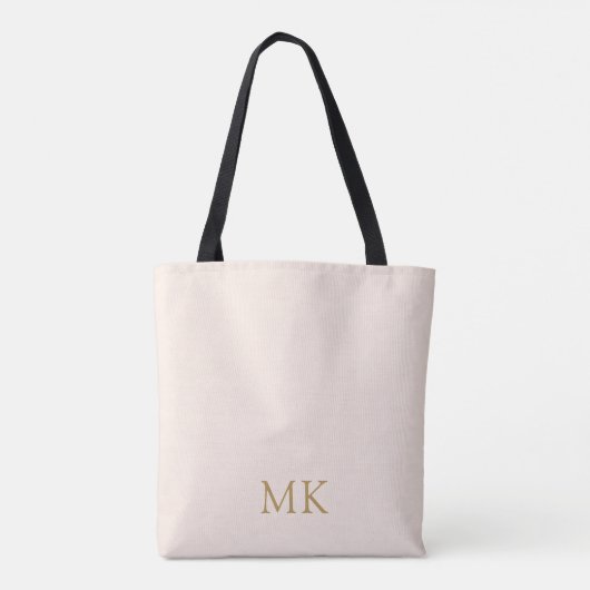 Initialen voor speciaal uitgelijnd bleekroze goudm tote bag (Achterkant)