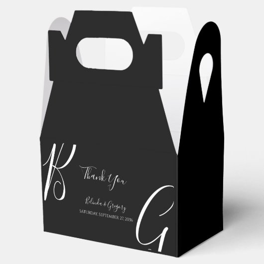 Initialen voor zwart-wit monogram bedankdoosjes (Geopend)