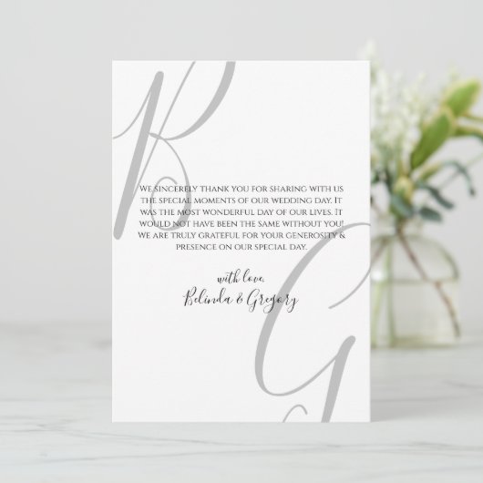 Initialen voor zwart-wit monogram bedankkaart (Staand voorkant)