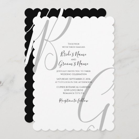 Initialen voor zwart-wit monogram kaart (Voorkant / Achterkant)