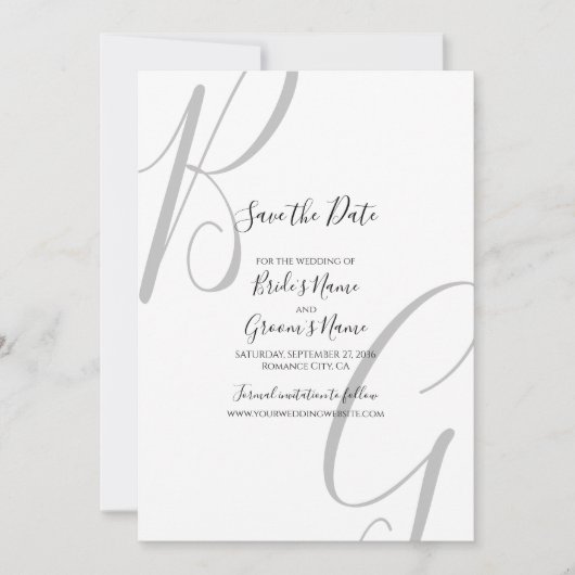 Initialen voor zwart-wit monogram save the date (Voorkant)