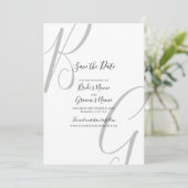 Initialen voor zwart-wit monogram save the date (Staand voorkant)