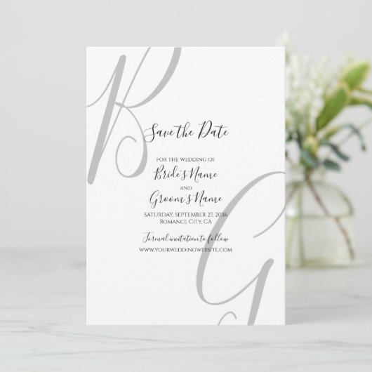 Initialen voor zwart-wit monogram save the date (Staand voorkant)