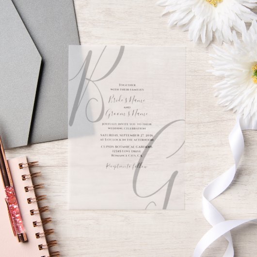 Initialen voor zwart-wit monogram vellum uitnodigingen (Huwelijk)