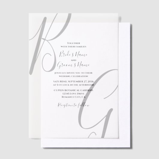 Initialen voor zwart-wit monogram vellum uitnodigingen (Offset)