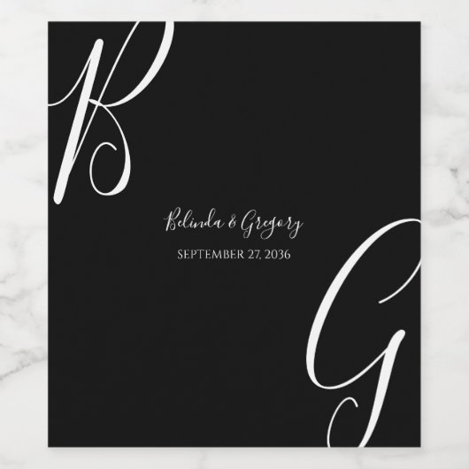 Initialen voor zwart-wit monogram wijn etiket (Enkel label)