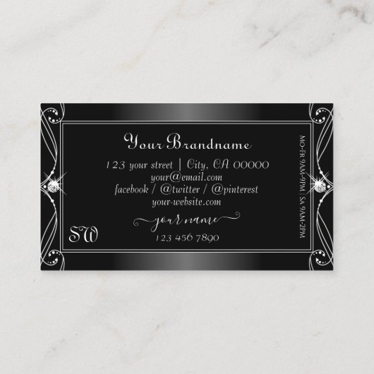 Initialen voor zwarte en witte  mousserende diaman visitekaartje (Achterkant)