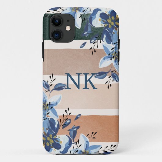 Initialen Waterverf florale en strepen Case-Mate iPhone Case (Achterkant)