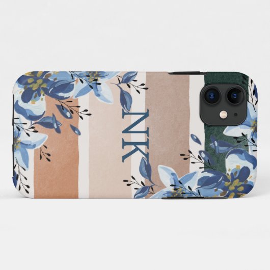 Initialen Waterverf florale en strepen Case-Mate iPhone Case (Achterkant (horizontaal))