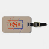 Initialen wijzigen, 3-Letter Monogram bruin blauw Bagagelabel (Voorkant horizontaal)