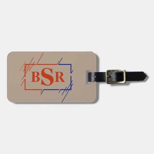 Initialen wijzigen, 3-Letter Monogram bruin blauw Bagagelabel (Voorkant horizontaal)