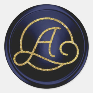 INITIALLEN Gouden Cirkel Monogram Navyblauw Ronde Sticker