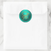 INITIALLEN Gouden Script Monogram Turquoise Ronde Sticker (Tas)